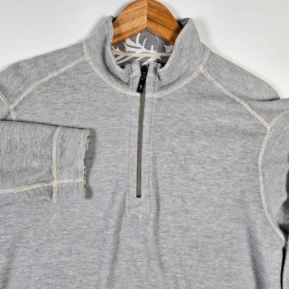 Tommy Bahama Pullover Mens Large Gray Quarter Zip Waffle Knit Marlin Sweater